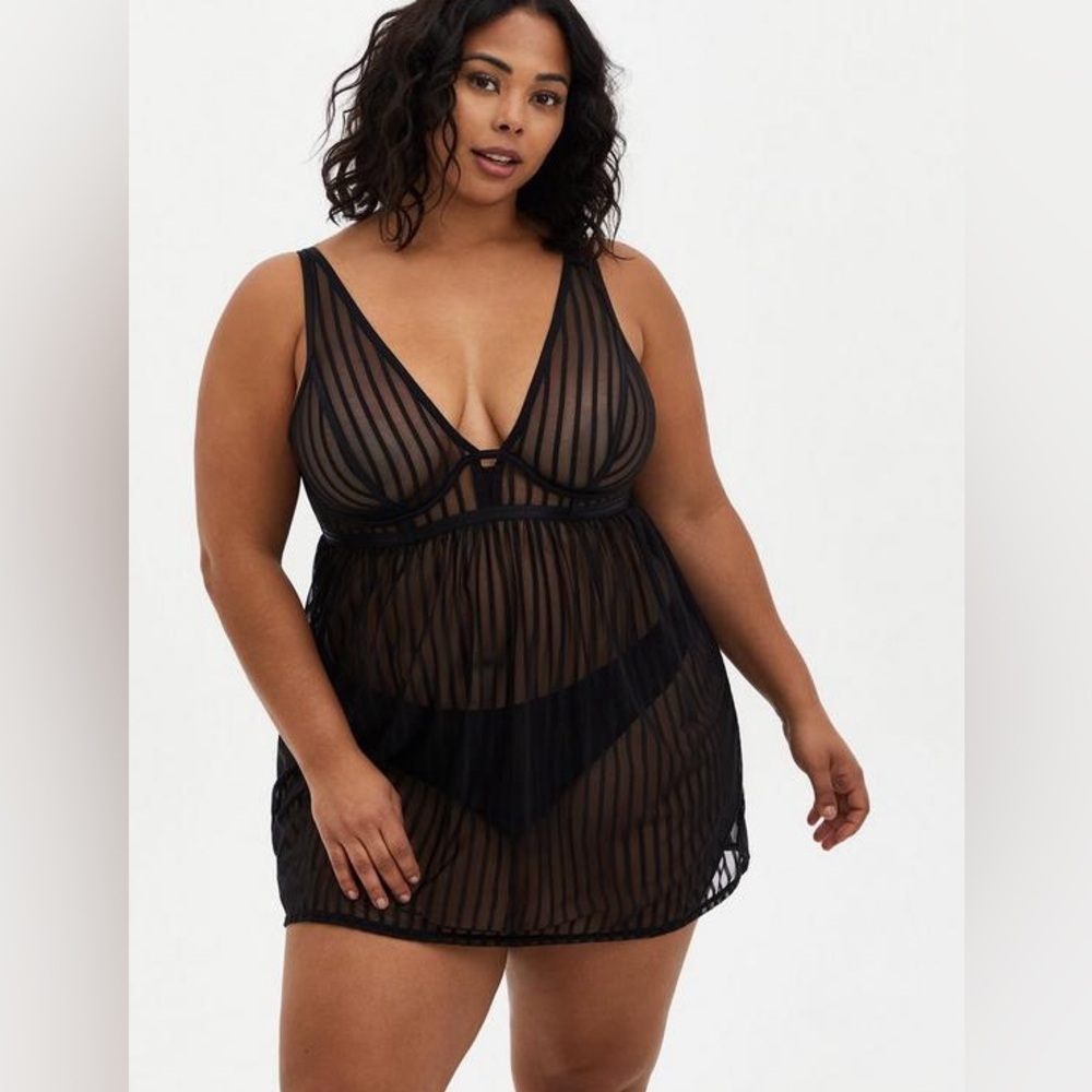 NWT Torrid Black Striped Mesh Babydoll 4x